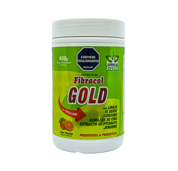 Tarro de FibraGOLD de 400g visto de frente como producto individual